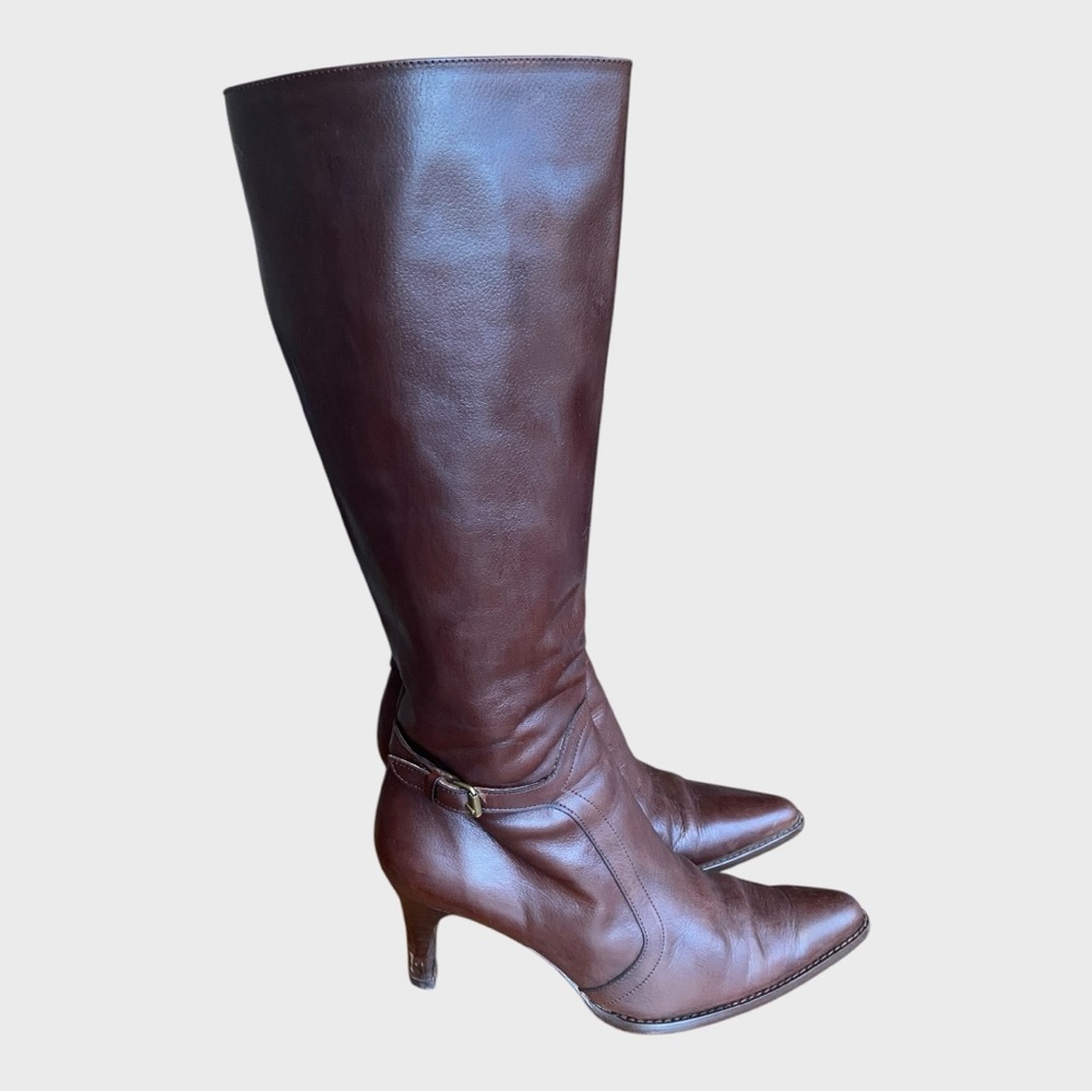 Massimo Dutti high heel leather, knee high brown boots size EU 37, US 6.5